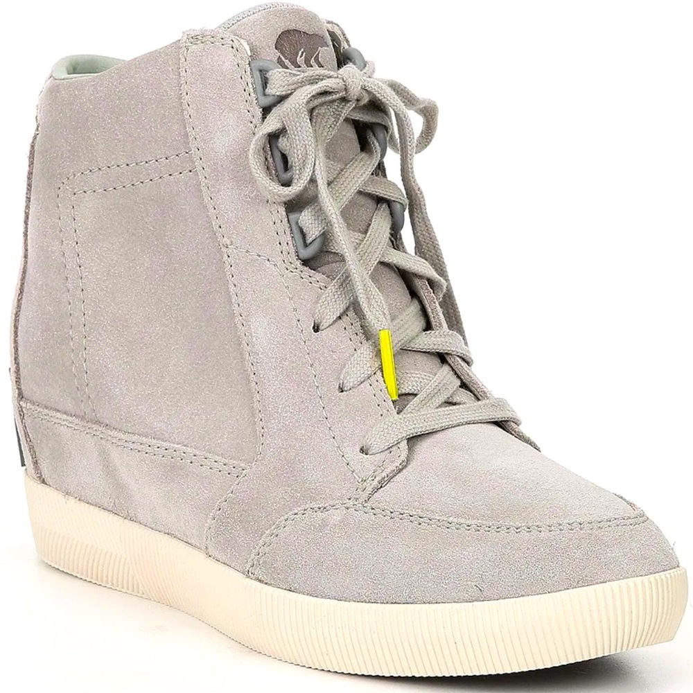 Sorel Out N About Waterproof Leather Wedge Sneakers Size 8.5” Dove Gray Skater